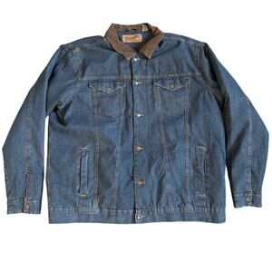 Vintage Wrangler Blanket-Lined Denim Trucker Jacket Corduroy Collar Size XLT